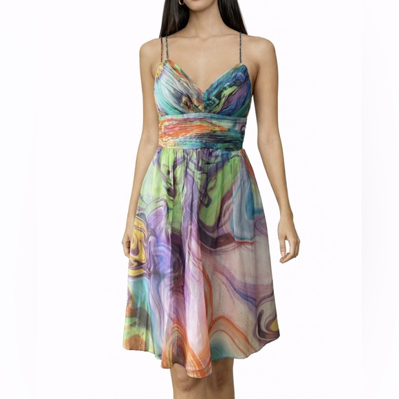 OC by Oleg Cassini Dresses & Skirts - Oleg Cassini Dress 8 OC Braided Strap Rainbow SILK Multicolor Bra Party Wedding